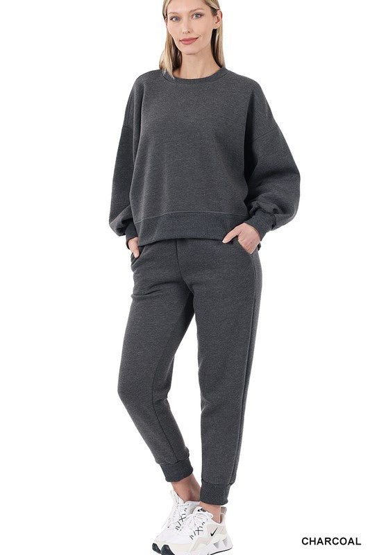 Balloon Sleeve Sweatshirt & Sweatpants Set - A&S All things Glam Boutique