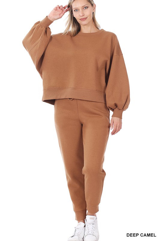 Balloon Sleeve Sweatshirt & Sweatpants Set - A&S All things Glam Boutique