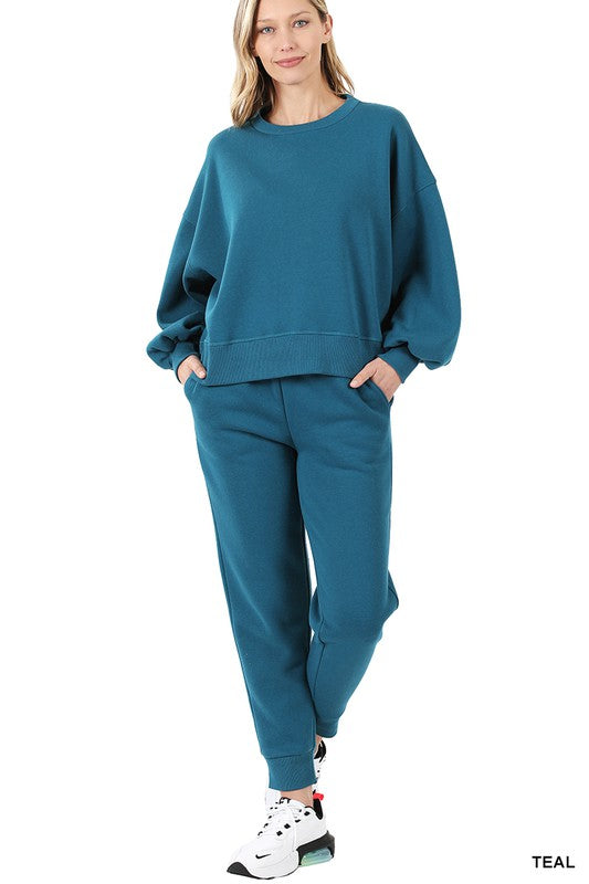 Balloon Sleeve Sweatshirt & Sweatpants Set - A&S All things Glam Boutique