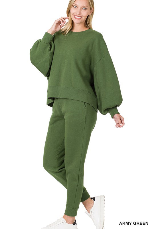 Balloon Sleeve Sweatshirt & Sweatpants Set - A&S All things Glam Boutique