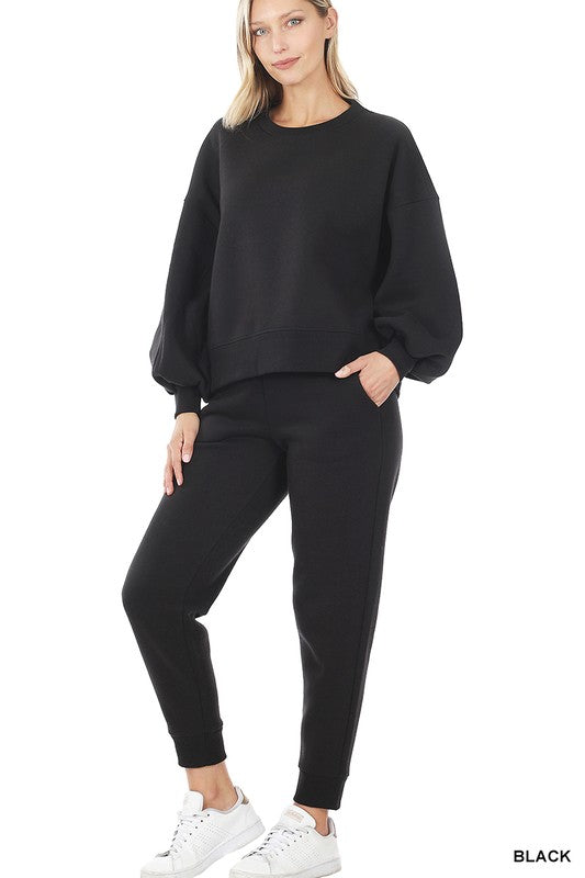 Balloon Sleeve Sweatshirt & Sweatpants Set - A&S All things Glam Boutique