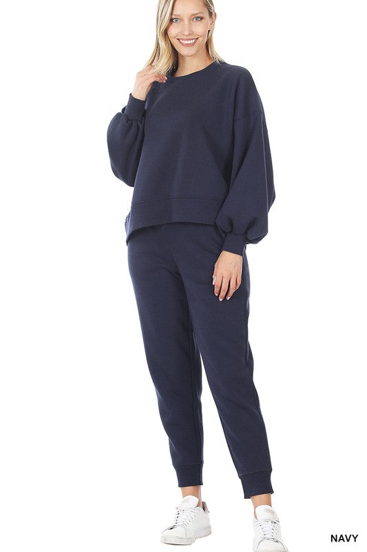 Balloon Sleeve Sweatshirt & Sweatpants Set - A&S All things Glam Boutique