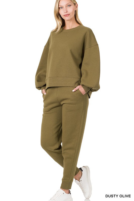 Balloon Sleeve Sweatshirt & Sweatpants Set - A&S All things Glam Boutique