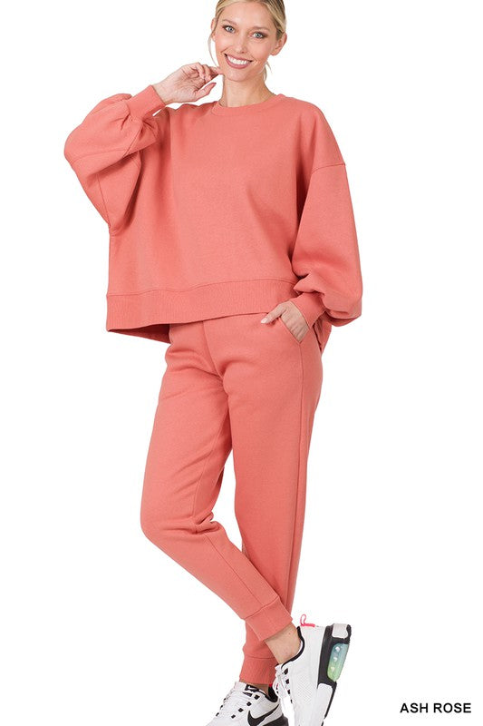 Balloon Sleeve Sweatshirt & Sweatpants Set - A&S All things Glam Boutique