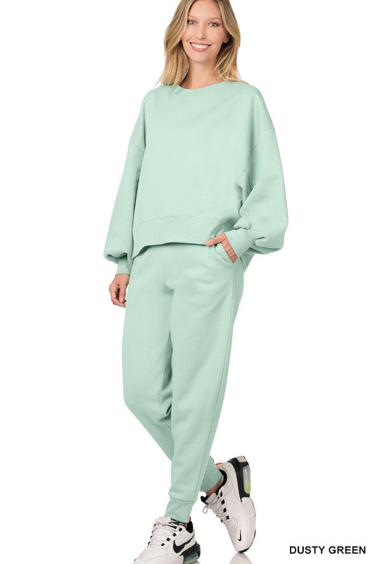 Balloon Sleeve Sweatshirt & Sweatpants Set - A&S All things Glam Boutique