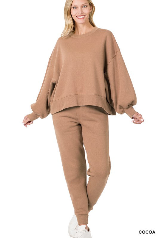 Balloon Sleeve Sweatshirt & Sweatpants Set - A&S All things Glam Boutique