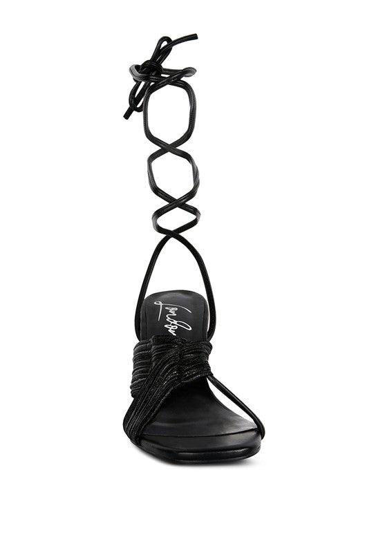 xuxa metallic tie up block heel sandals - A&S All things Glam Boutique