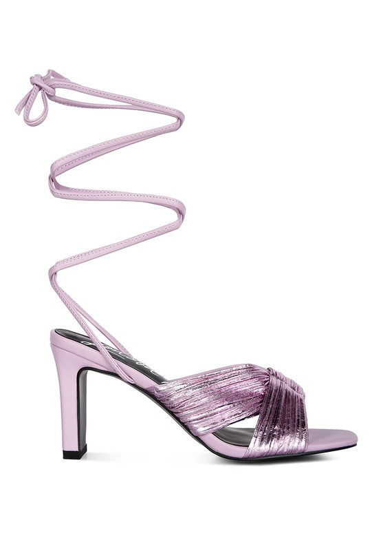 xuxa metallic tie up block heel sandals - A&S All things Glam Boutique