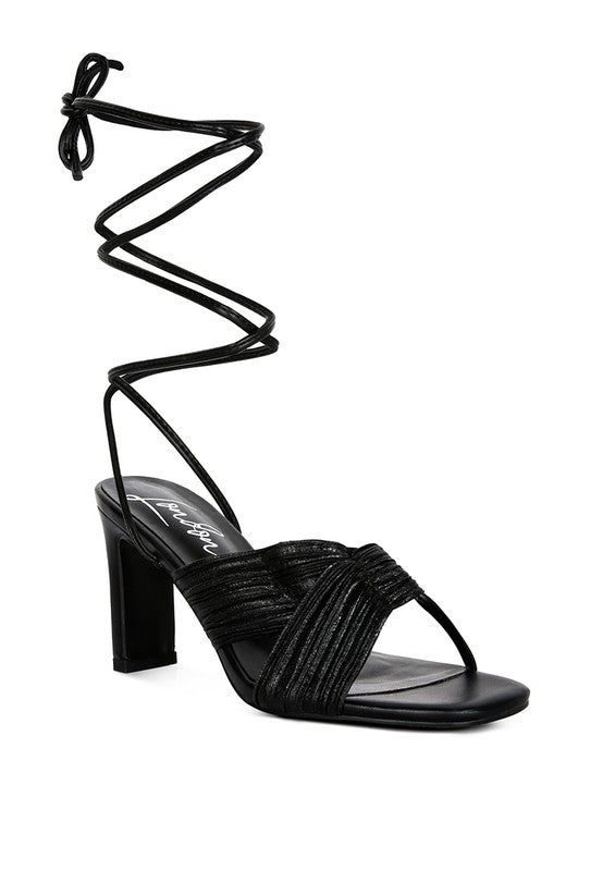 xuxa metallic tie up block heel sandals - A&S All things Glam Boutique