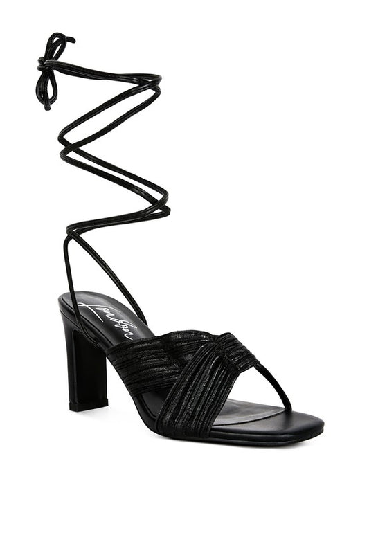xuxa metallic tie up block heel sandals - A&S All things Glam Boutique