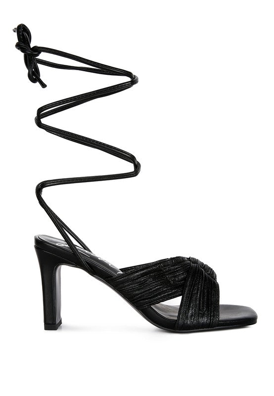 xuxa metallic tie up block heel sandals - A&S All things Glam Boutique