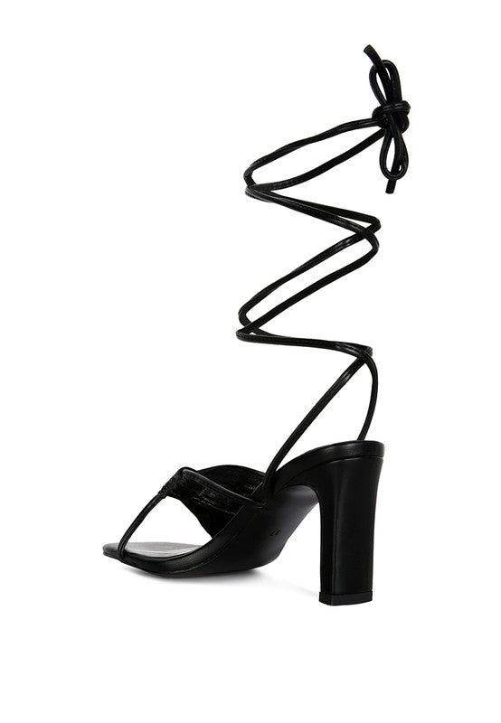 xuxa metallic tie up block heel sandals - A&S All things Glam Boutique