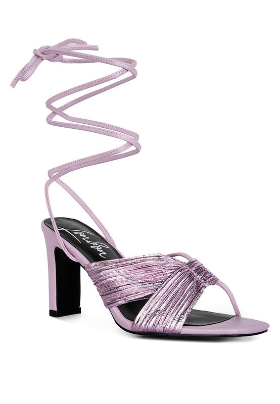 xuxa metallic tie up block heel sandals - A&S All things Glam Boutique
