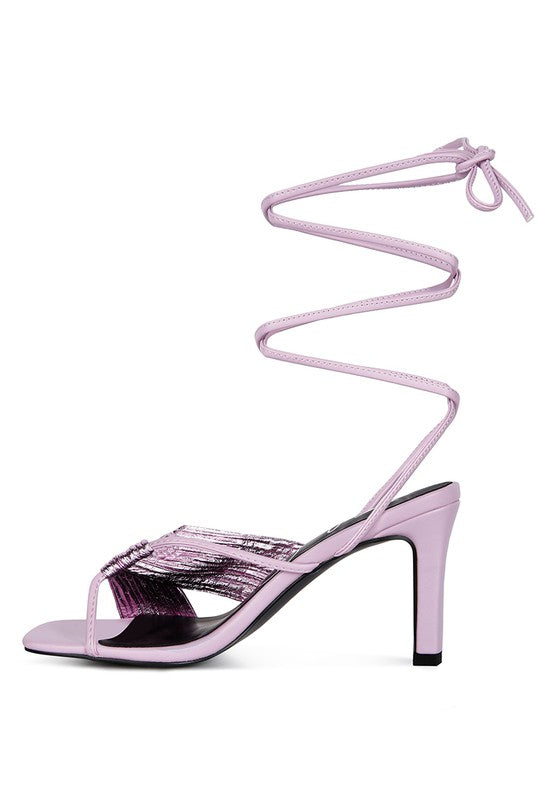 xuxa metallic tie up block heel sandals - A&S All things Glam Boutique