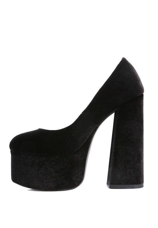 Old Novelty Platform Heel Velvet Pumps - A&S All things Glam Boutique