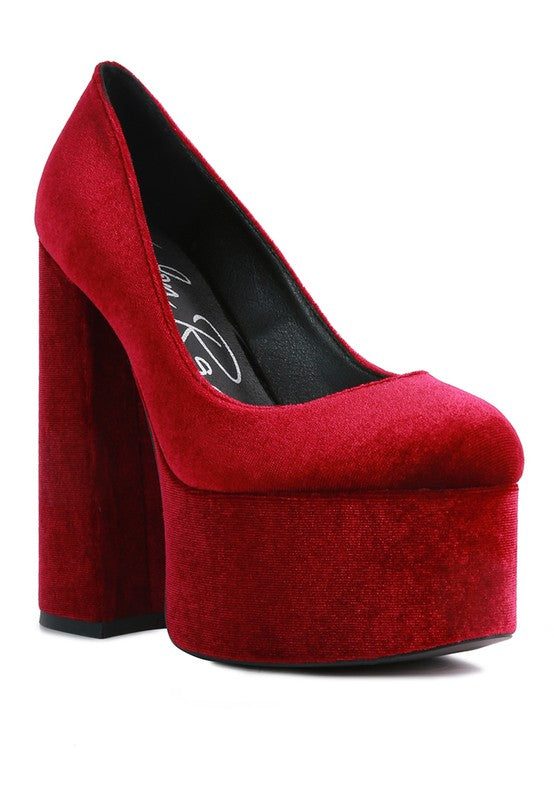 Old Novelty Platform Heel Velvet Pumps - A&S All things Glam Boutique