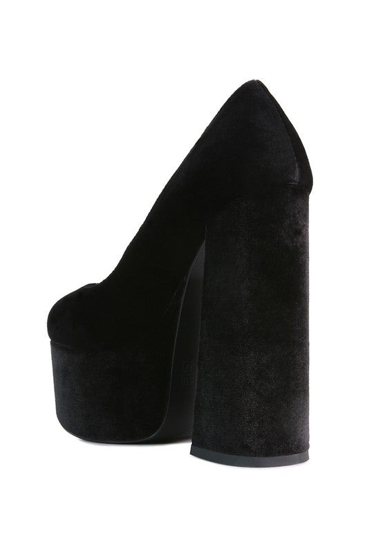 Old Novelty Platform Heel Velvet Pumps - A&S All things Glam Boutique