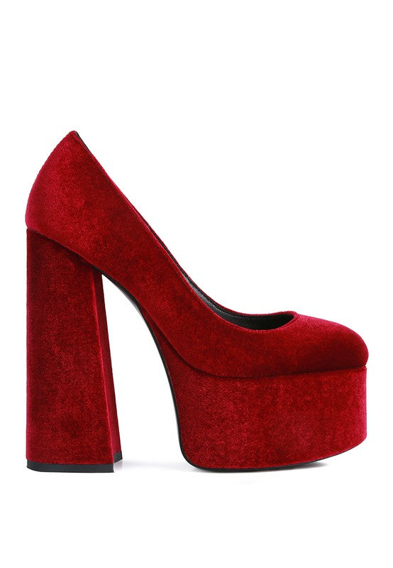 Old Novelty Platform Heel Velvet Pumps - A&S All things Glam Boutique