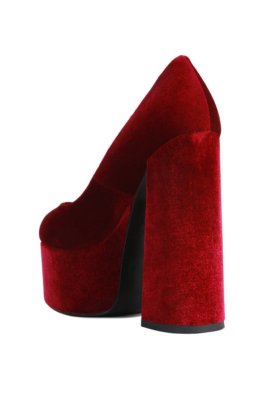 Old Novelty Platform Heel Velvet Pumps - A&S All things Glam Boutique