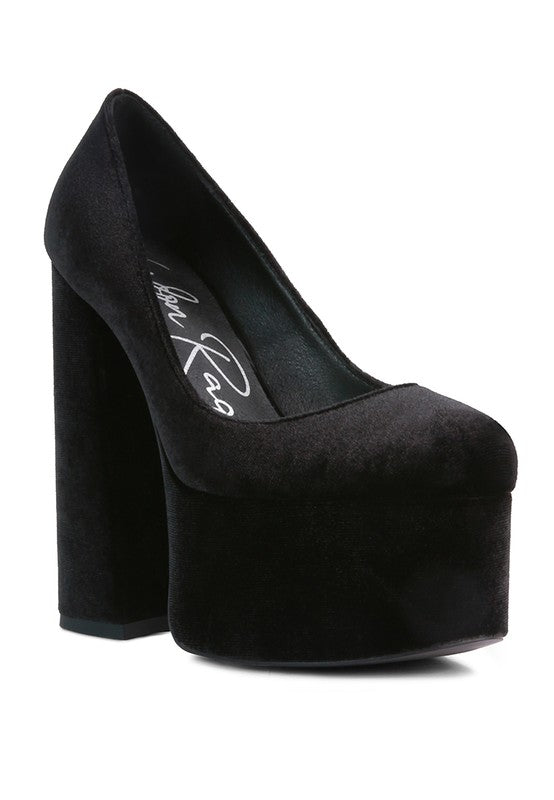 Old Novelty Platform Heel Velvet Pumps - A&S All things Glam Boutique