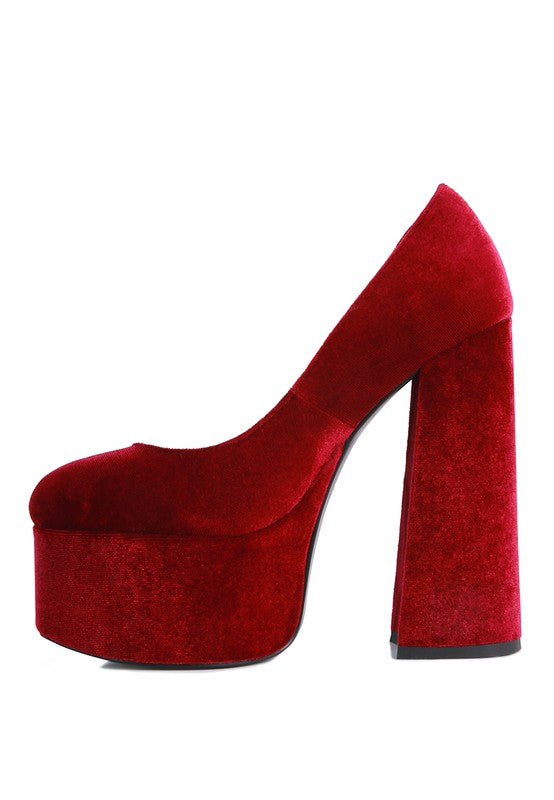 Old Novelty Platform Heel Velvet Pumps - A&S All things Glam Boutique