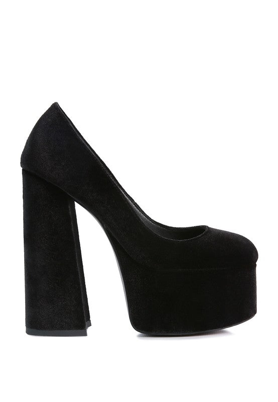 Old Novelty Platform Heel Velvet Pumps - A&S All things Glam Boutique