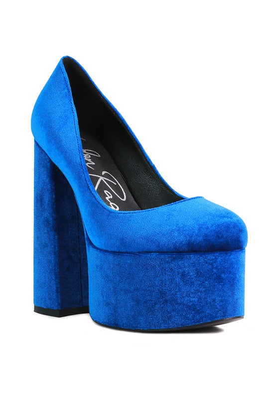 Old Novelty Platform Heel Velvet Pumps - A&S All things Glam Boutique