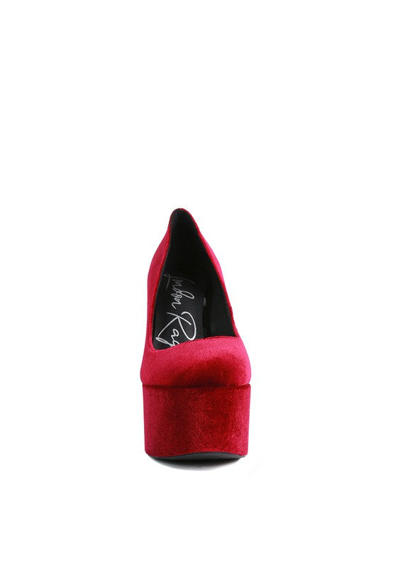 Old Novelty Platform Heel Velvet Pumps - A&S All things Glam Boutique