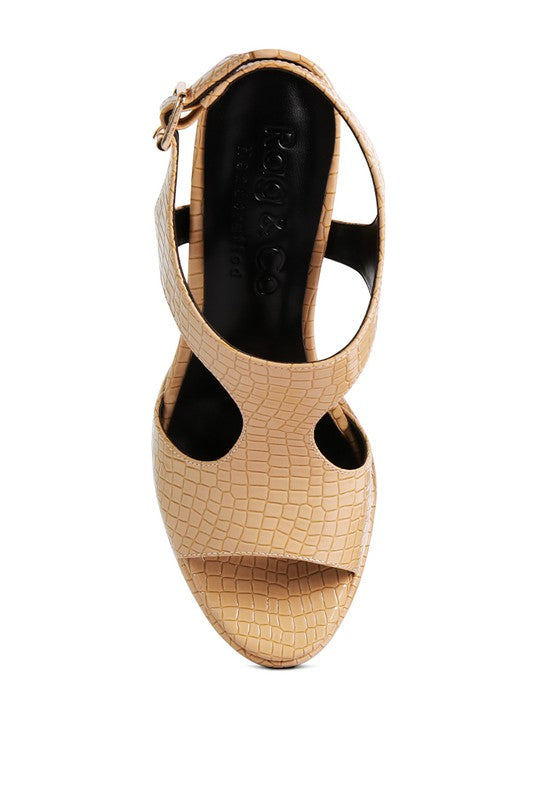 CROFT Croc High Heeled Cut Out Sandals - A&S All things Glam Boutique