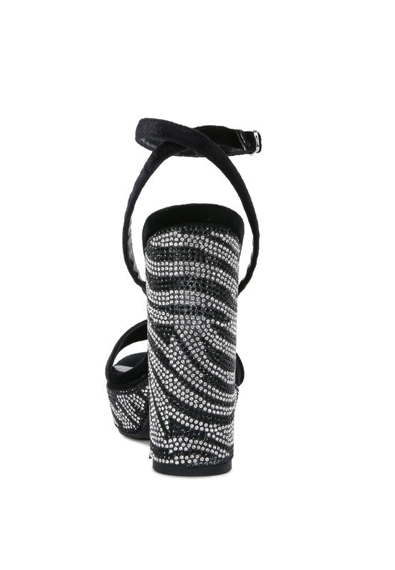 ZIRCON Diamante Studded High Block Heel Sandals - A&S All things Glam Boutique
