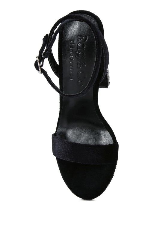 ZIRCON Diamante Studded High Block Heel Sandals - A&S All things Glam Boutique