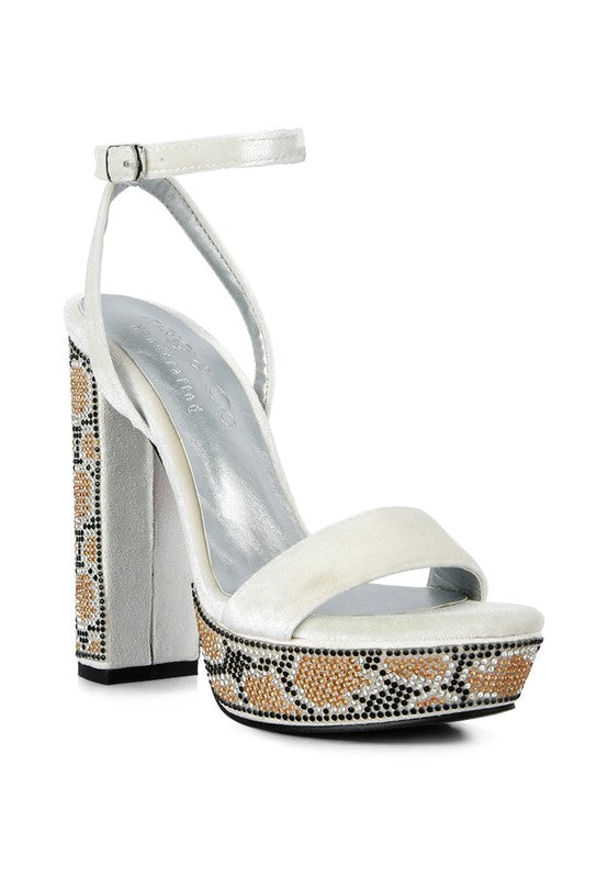 ZIRCON Diamante Studded High Block Heel Sandals - A&S All things Glam Boutique