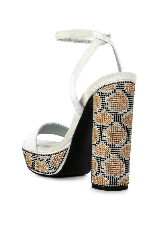ZIRCON Diamante Studded High Block Heel Sandals - A&S All things Glam Boutique