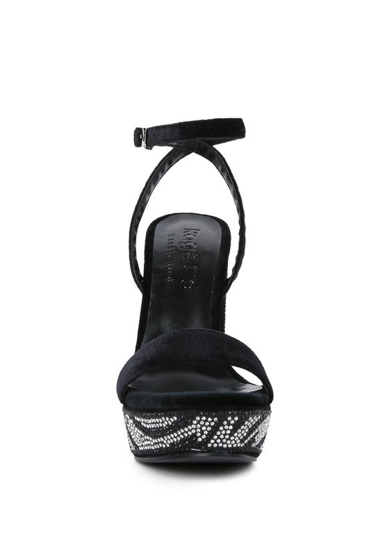 ZIRCON Diamante Studded High Block Heel Sandals - A&S All things Glam Boutique