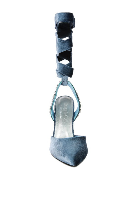 WALLIS Velvet Diamante Tie Up High Heeled Sandals - A&S All things Glam Boutique