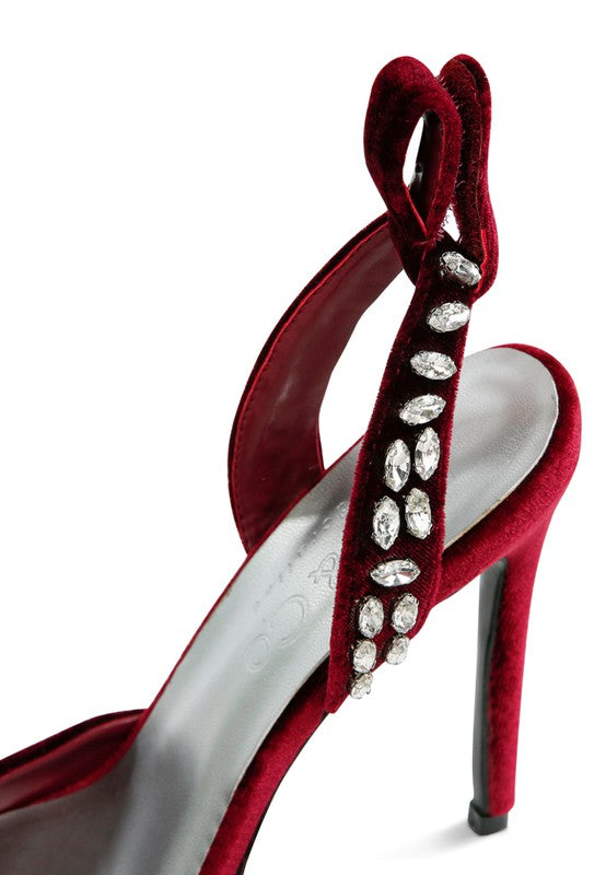 WALLIS Velvet Diamante Tie Up High Heeled Sandals - A&S All things Glam Boutique