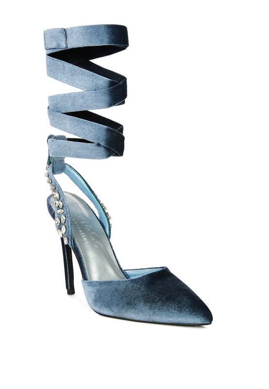 WALLIS Velvet Diamante Tie Up High Heeled Sandals - A&S All things Glam Boutique
