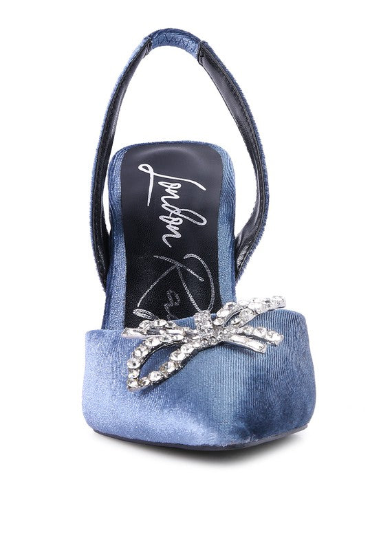 Firebird Velvet Diamante Heeled Slingback Mules - A&S All things Glam Boutique