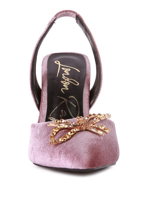 Firebird Velvet Diamante Heeled Slingback Mules - A&S All things Glam Boutique
