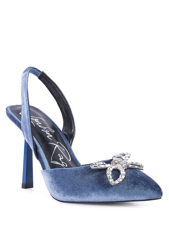 Firebird Velvet Diamante Heeled Slingback Mules - A&S All things Glam Boutique