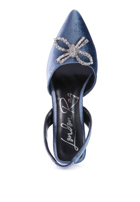 Firebird Velvet Diamante Heeled Slingback Mules - A&S All things Glam Boutique