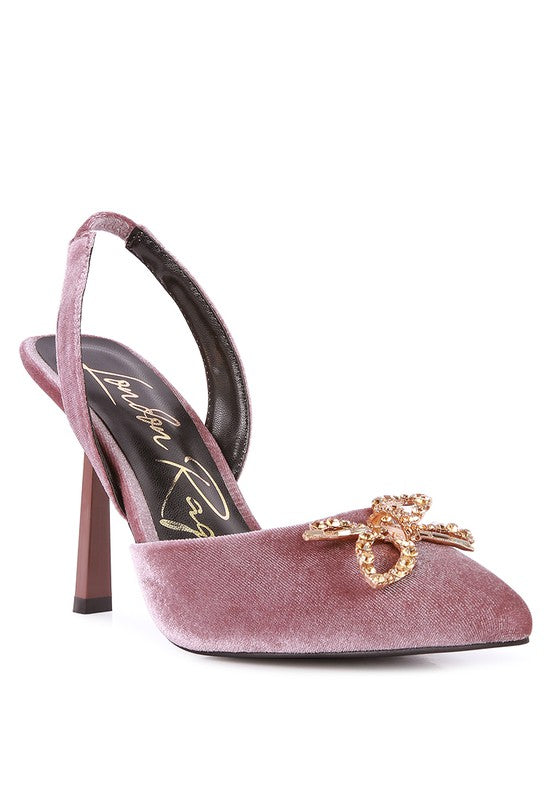 Firebird Velvet Diamante Heeled Slingback Mules - A&S All things Glam Boutique