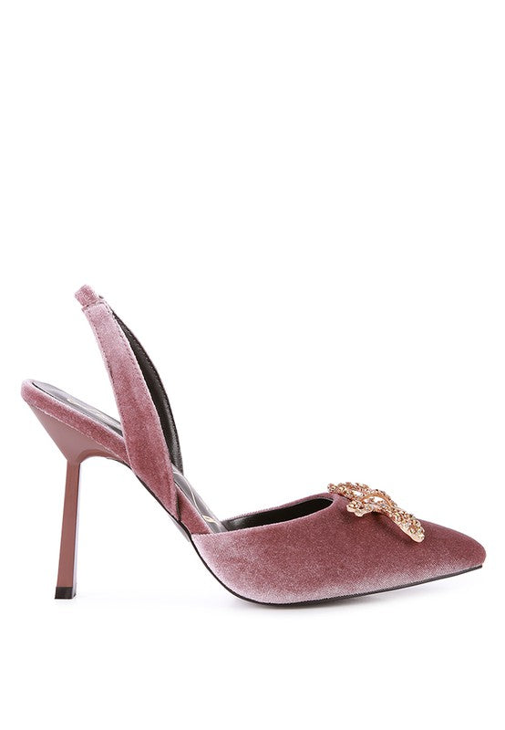 Firebird Velvet Diamante Heeled Slingback Mules - A&S All things Glam Boutique