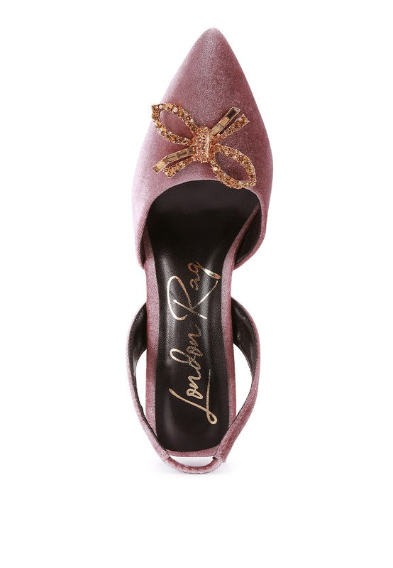 Firebird Velvet Diamante Heeled Slingback Mules - A&S All things Glam Boutique