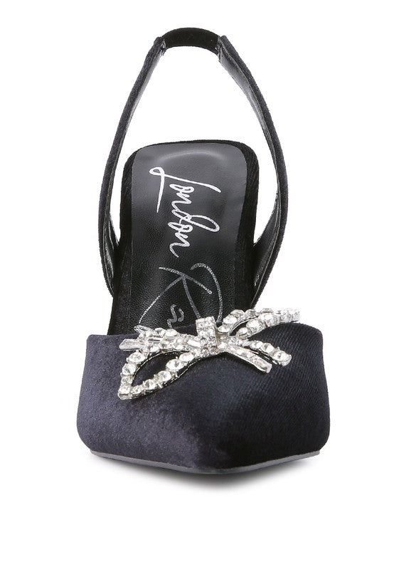 Firebird Velvet Diamante Heeled Slingback Mules - A&S All things Glam Boutique