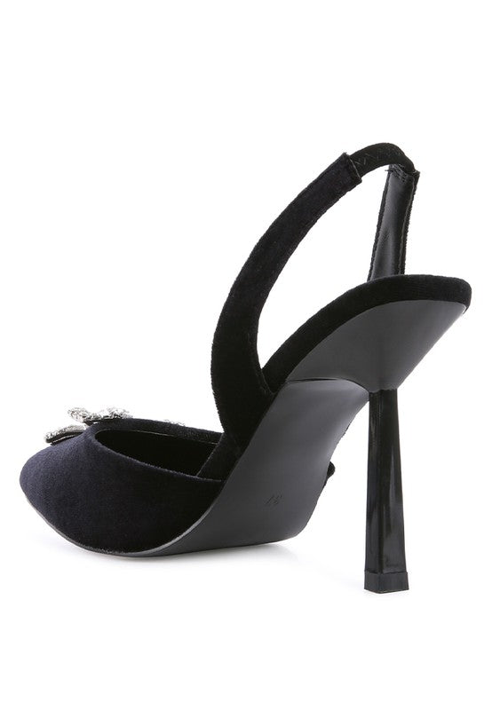 Firebird Velvet Diamante Heeled Slingback Mules - A&S All things Glam Boutique