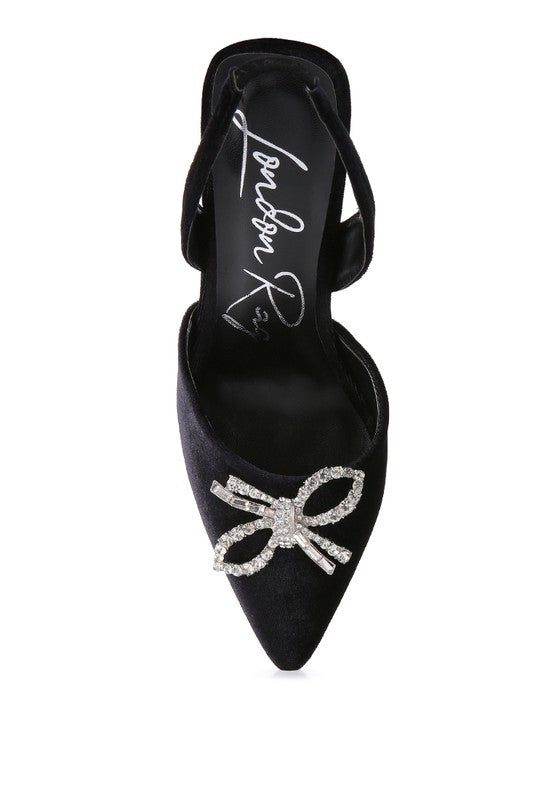 Firebird Velvet Diamante Heeled Slingback Mules - A&S All things Glam Boutique