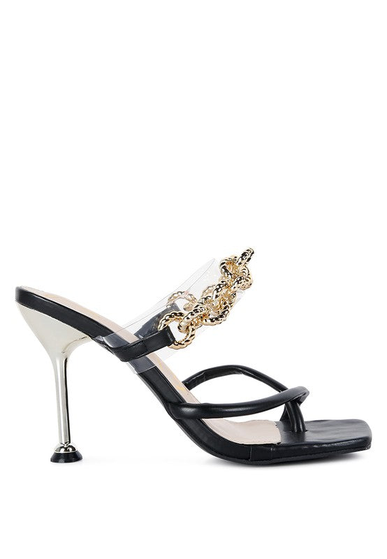 Social Bee Link Chain Embellished Heel Sandals - A&S All things Glam Boutique