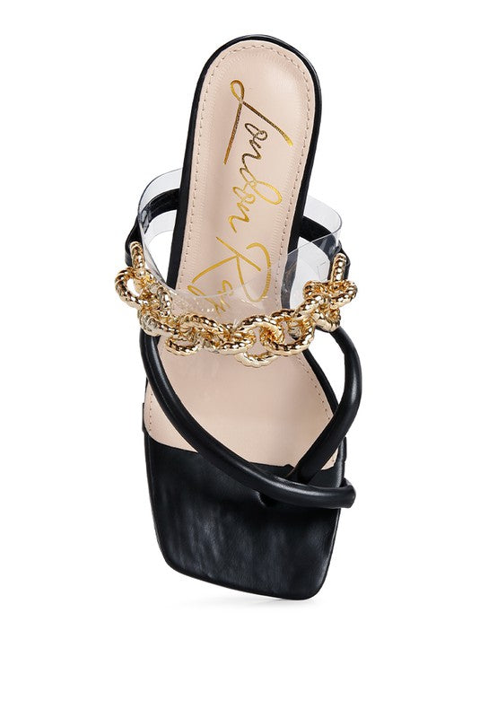 Social Bee Link Chain Embellished Heel Sandals - A&S All things Glam Boutique