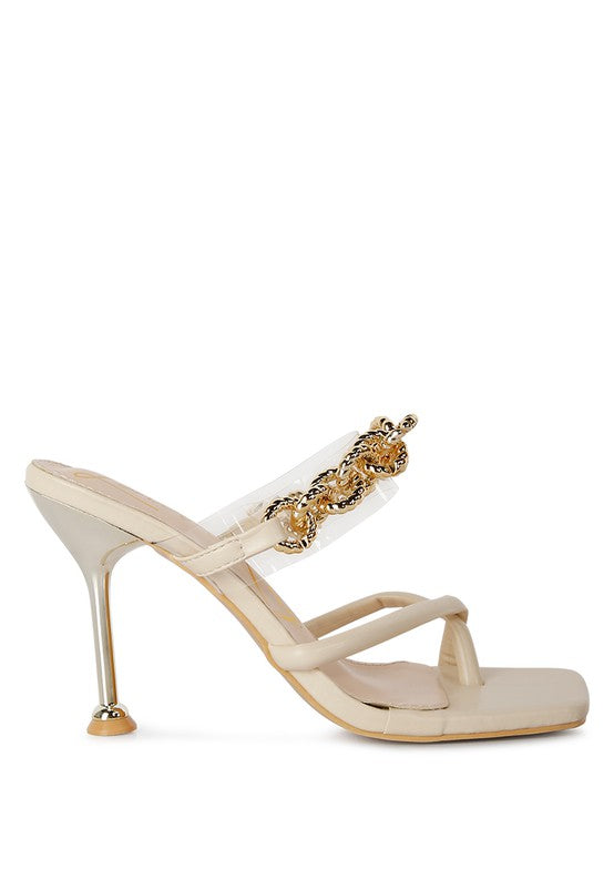 Social Bee Link Chain Embellished Heel Sandals - A&S All things Glam Boutique